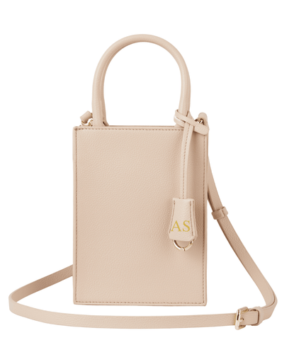 Beige Pebble Genuine Leather Mini Tote Bag