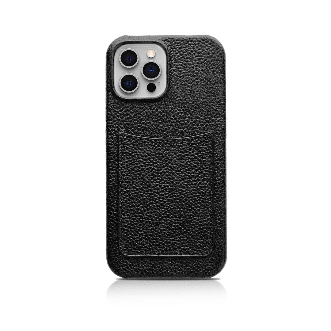 iPhone 12, iPhone 13, iPhone 14 or 15 Black Pebble Genuine Leather Pocket Phone Case Available with cheap Price and Using the High Quality Material 