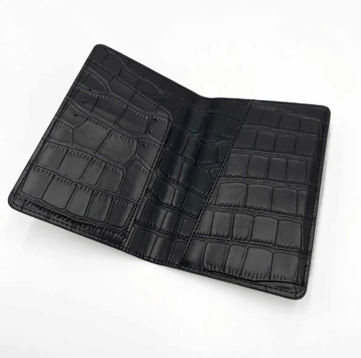 Black croc leather foldable passport holder made from genuine leather personalised with your name perfect for travel