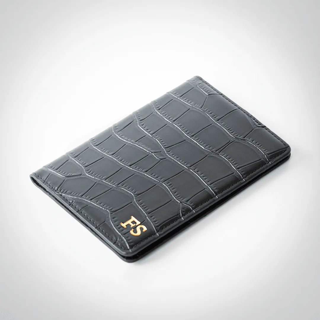 Black croc leather passport holder stylish durable and perfect for travel