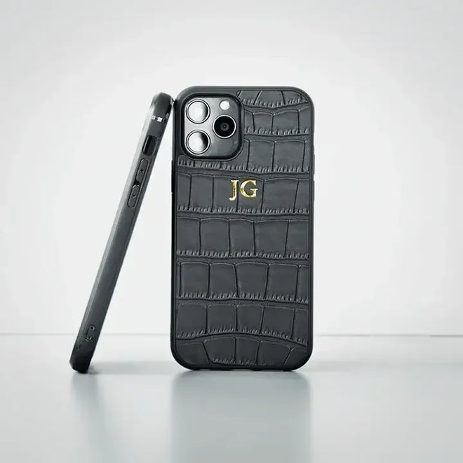 Black Croc Leather Phone Case
