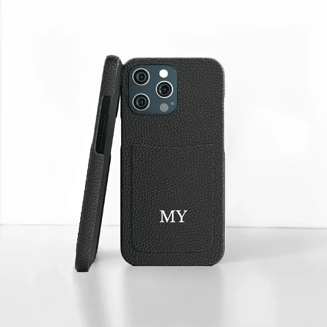 Black Pebble Genuine Leather Pocket Phone Case