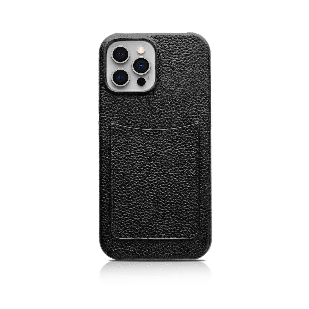 Black Pebble Genuine Leather Pocket Phone Case