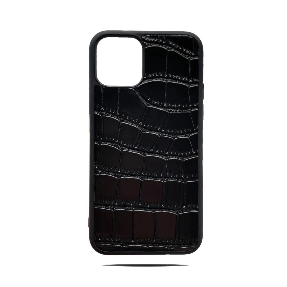 Black Croc Leather Phone Case