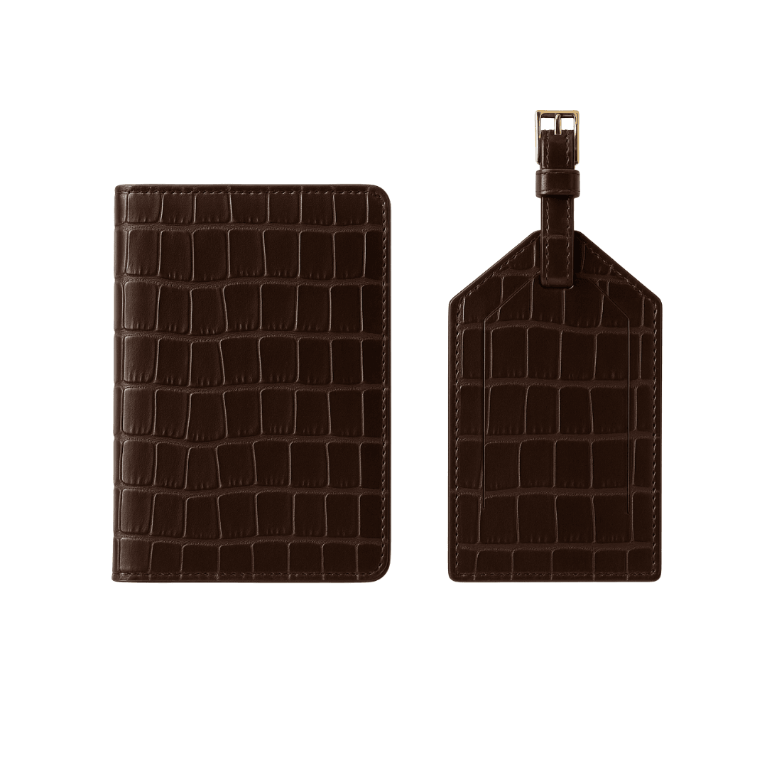 Croc Leather Luggage Tag & Passport Holder | Travel Essentials