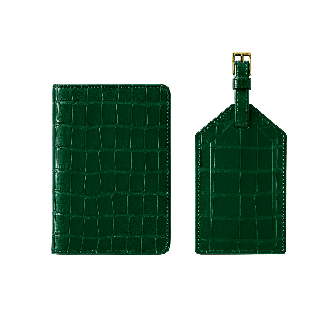 Croc Leather Luggage Tag & Passport Holder | Travel Essentials