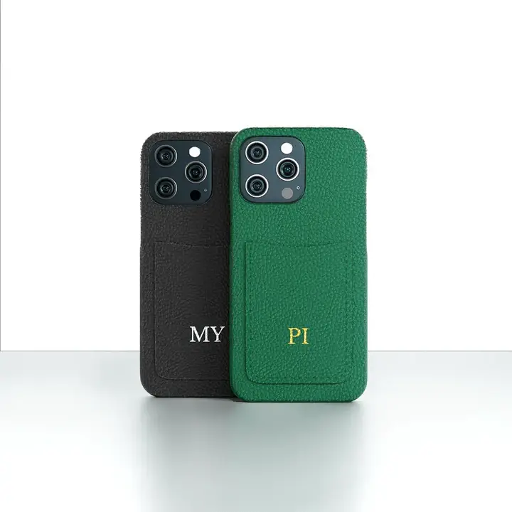 Green Pebble Genuine Leather Pocket Phone Case