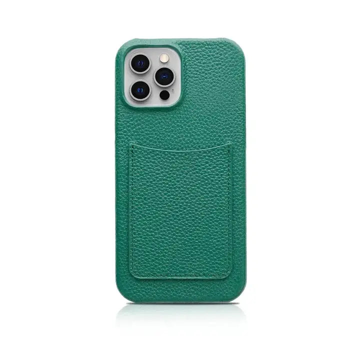 Green Pebble Genuine Leather Pocket Phone Case