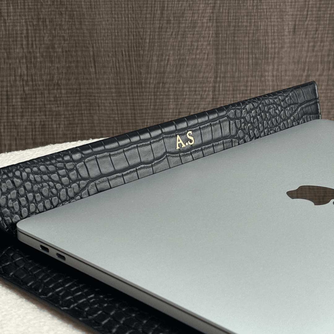 Personalised Leather Laptop Sleeve with Stand