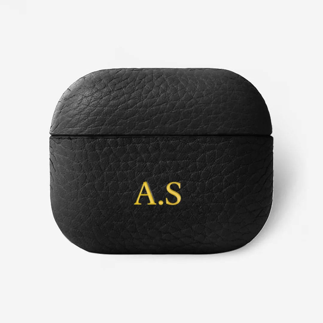 Personalised Leather AirPods Case Black