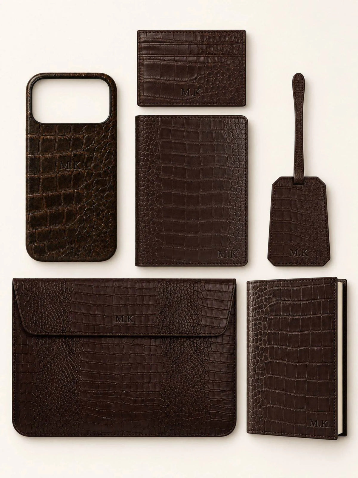 Brown Croc Leather Personalized Gift Set