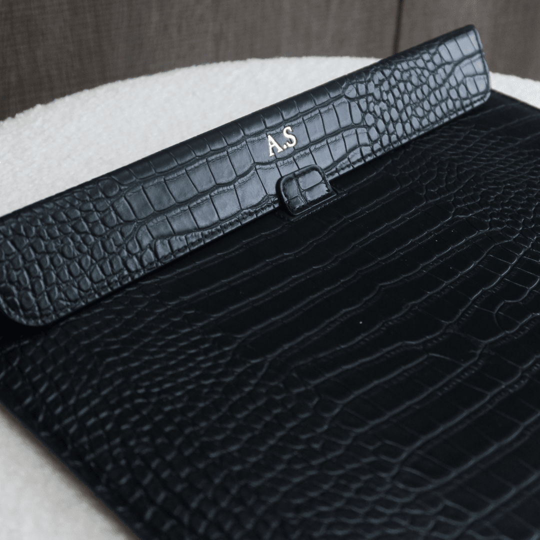 Personalised Leather Laptop Sleeve with Stand