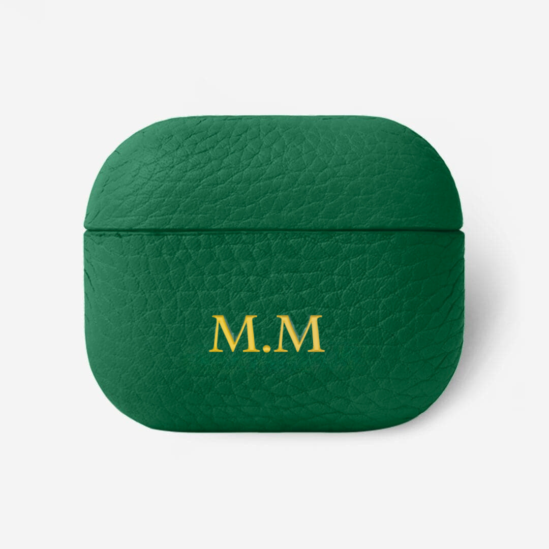 Personalised Leather AirPods Case Green