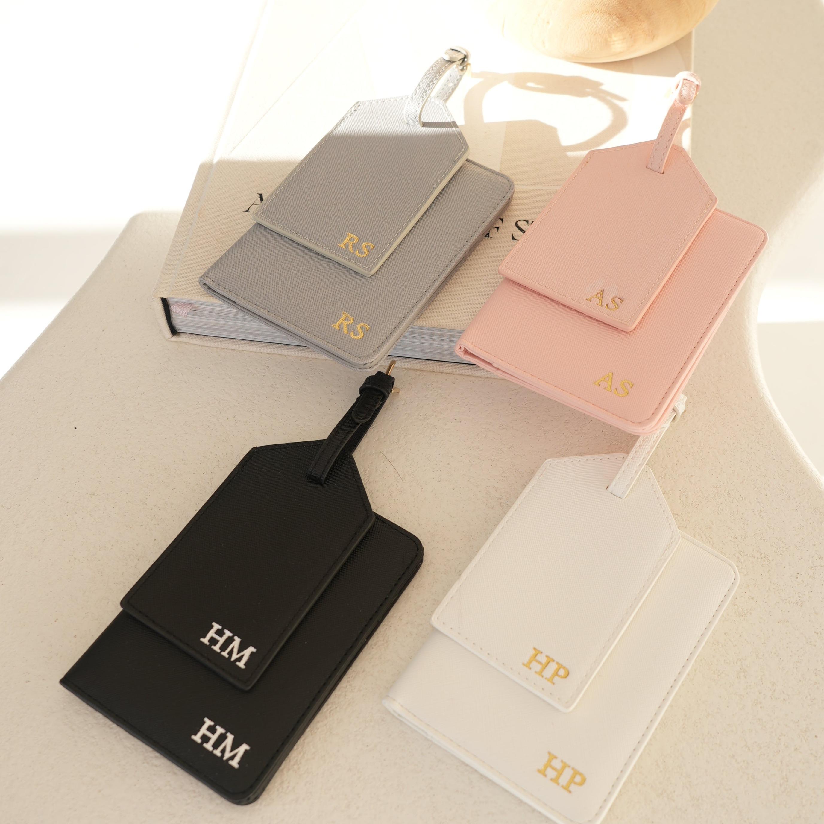 Personalised leather passport holder and luggage tag available in four colours perfect for travel and gifting
