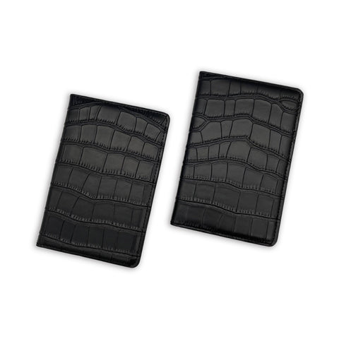 Black Croc Leather Luggage Tag & Passport Holder | Travel Essentials