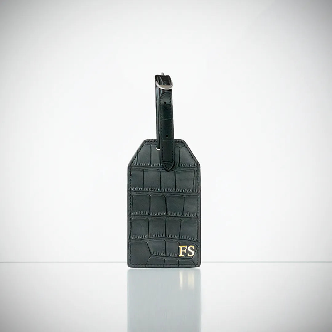 Black Croc Leather Luggage Tag