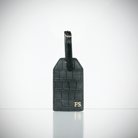 Black Croc Leather Luggage Tag