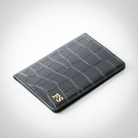 Black Croc Leather Passport Holder