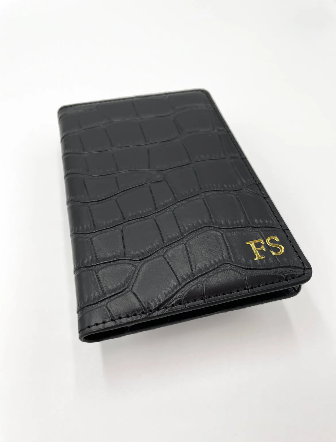 Black Croc Leather Passport Holder